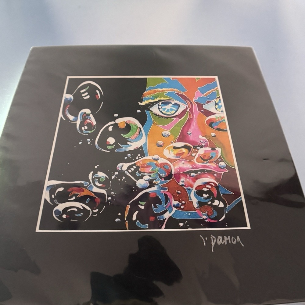 Colorful Face Abstract Silk Painting Printing Pictures Bubbles Wall Art Signed - Picture 2 of 11